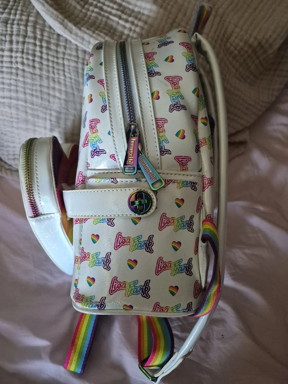 NWT Loungefly White Rainbow Heart Mini Backpack - Lisa Frank